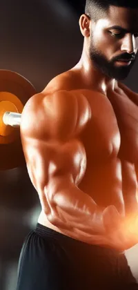 This stunning phone live wallpaper showcases a gym setting with a focused man holding a dumbbell