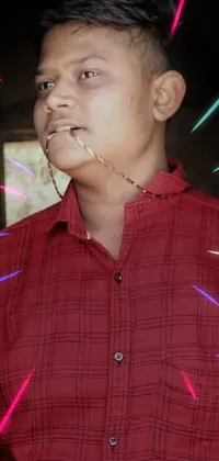 This live wallpaper features a male figure in a red shirt smoking a cigarette