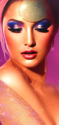 This phone live wallpaper is a stunning work of digital art featuring a woman with glitter on her face