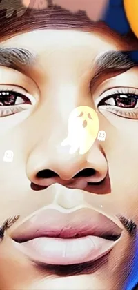 This live wallpaper for your phone is a stunning digital artwork featuring a close-up of an animated character with a happy expression