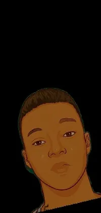 Boost the look of your phone's background with this captivating live wallpaper! Displaying a close-up of an African American boy in a black shirt, the image is a product of digital painting in a simple cartoon style