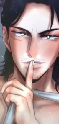 This dynamic phone live wallpaper features an anime-style close up of a character holding a knife