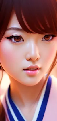 This stunning live wallpaper features a close-up shot of a South Korean woman in navy blue uniform with gold accents