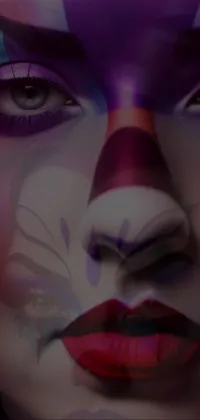 This live wallpaper showcases the captivating close-up of a woman's face featuring clown makeup