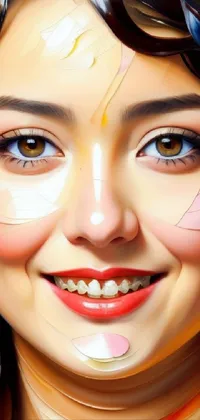 This exquisite live wallpaper showcases a digital painting of an Asian woman adorned with mesmerizing face paint