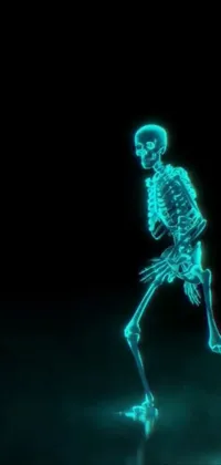 Looking for a spooky and eerie live wallpaper for your phone? Check out this amazing creation! Featuring a 3D hologram of a sinister-looking skeleton walking through the darkness, this wallpaper is crafted using advanced holography technology creating a lifelike and realistic display
