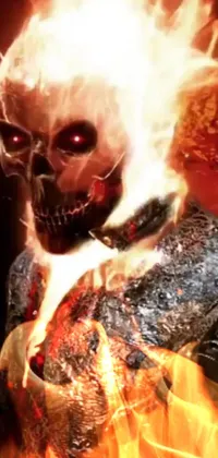 This phone live wallpaper depicts a close-up of a face with fiery features, inspired by a popular Marvel character known for battling demons