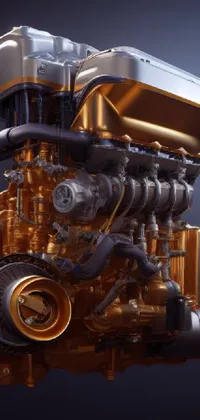 Looking for a luxurious and visually stunning live wallpaper for your phone? Look no further than this 3D rendered, digitally painted close up of a gold car engine on a black background