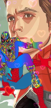 This phone live wallpaper features a bold close-up image of a Spider-Man action figure in a vector art style