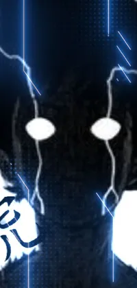 This live phone wallpaper boasts a striking black and white photo of a person with glowing eyes in an anime drawing style