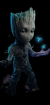 Enhance your phone's visual appeal with this stunning live wallpaper featuring a baby Groot from the Guardians of the Galaxy franchise