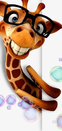 This phone live wallpaper showcases a detailed and high-quality close-up of a giraffe wearing glasses