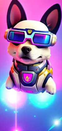 This unique and colorful phone live wallpaper features a close up of a cool dog wearing sunglasses, perfectly designed in a Clash Royal style