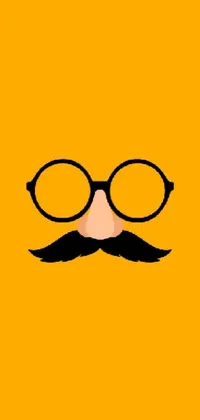 This phone live wallpaper showcases a mustached man with glasses on a yellow background
