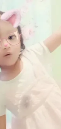 This animated phone wallpaper features a charming little girl in pink glasses and white shirt