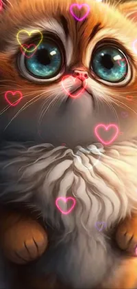 This phone live wallpaper features a closeup of an adorable blue-eyed cat in an airbrush painting style