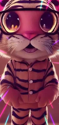This live phone wallpaper features a close up of a popular cartoon tiger wearing glasses