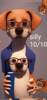 This fun phone live wallpaper showcases an adorable dog wearing glasses and holding a cup, creating a charismatic and entertaining vibe
