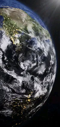 This live phone wallpaper showcases a captivating view of the earth from space at night against a background of ashford black marble