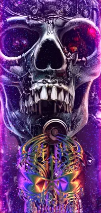 Get ready to be sucked into a psychedelic world with this phone live wallpaper! It features a poster with a highly detailed skull that's been brought to life through stunning digital art