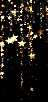 Introducing a stunning live wallpaper for your phone! This mesmerizing design shows a black background covered in golden stars
