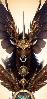 This phone live wallpaper showcases a unique design featuring a majestic deer's head with wings