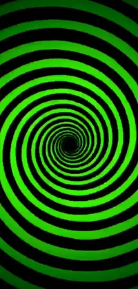 This phone live wallpaper boasts a stunning green and black spiral design on a sleek black background