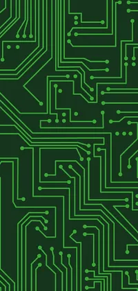This dynamic phone live wallpaper features a vibrant green circuit board with digital rendering and line vector art