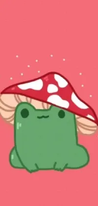 Turn your phone screen into an adorable and whimsical paradise with this live wallpaper featuring a green frog donning a charming mushroom hat