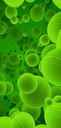 This phone live wallpaper features a greeny, protozoa-inspired design of floating green balls in a greenish liquid that moves constantly