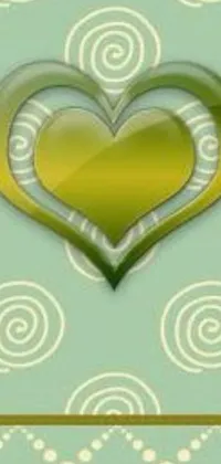 This exquisite phone live wallpaper features an art nouveau-inspired green heart set against a serene blue backdrop