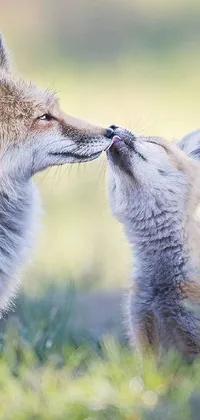 The beautiful phone live wallpaper boasts a romantic image of two foxes standing side by side