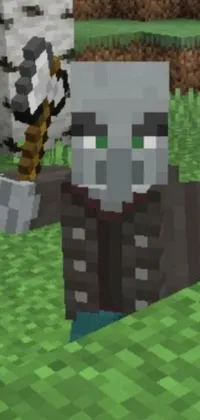 Looking for an action-packed phone wallpaper? Look no further than this dynamic live wallpaper featuring a grey-skinned Minecraft villager in a field with a sword in hand