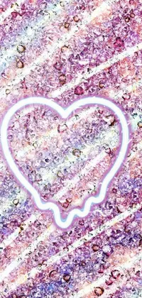 This phone live wallpaper showcases a digital rendering of a heart in shimmering ice and surrounded by playful emojis, set against a soft purple background with a delicate floral pattern