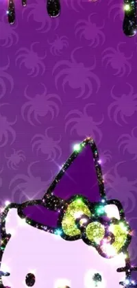 This adorably charming iPhone live wallpaper features the beloved character Hello Kitty in a cute witch hat with a sparkly glitter background
