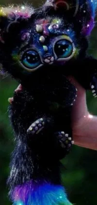 This phone live wallpaper features a captivating close-up of a furry, stuffed animal