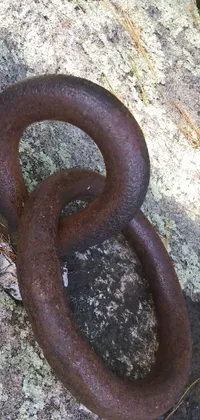 Get mesmerized with this stunning phone live wallpaper featuring a close-up shot of a rusted chain resting on a rocky surface