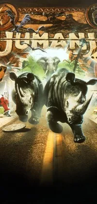 This live wallpaper features an eye-catching image of two rhinos blocking a road