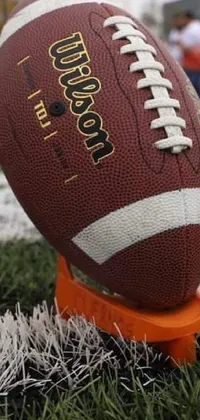Experience the thrill of football right on your phone with this stunning live wallpaper! Featuring a football placed on a lush green field, this AP news photo from Wheaton, Illinois will transport you to the exciting world of sports