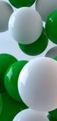 Get lost in the mesmerizing beauty of this phone live wallpaper! This captivating digital art design showcases a close-up of green and white balls, resulting in an almost three-dimensional image, thanks to path tracing technology