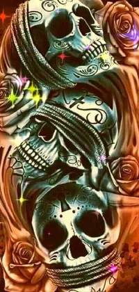This live wallpaper features a meticulously crafted airbrush masterpiece of two skulls, perfect for the chicano art enthusiast