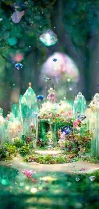 Immerse yourself in the magical realm of a glowing fairy garden with this unique live phone wallpaper