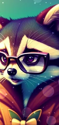 Adorn your phone screen with a stylish raccoon in this live wallpaper! This furry fursona is donning a polished appearance with a bow tie and glasses, making them appear intelligent