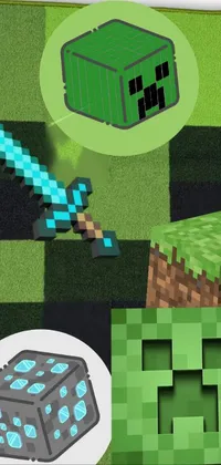 This live wallpaper features a pixelated Minecraft Creeper on a computer screen with a gradient background from green to black