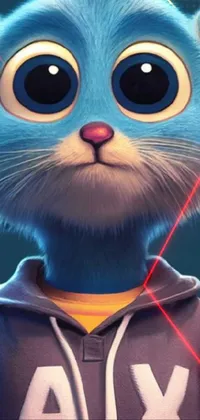Get this adorable close-up of a bluey cat wearing a hoodie as your new live phone wallpaper