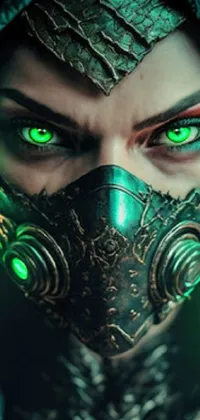 This phone live wallpaper showcases cyberpunk-inspired art featuring a close-up of a person wearing a gas mask