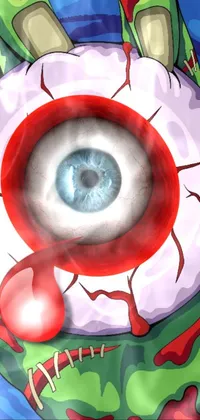 This phone live wallpaper features a terrifying zombie eye surrounded by bones and blood