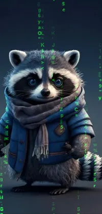 Decorate your phone with the charming portrait of a raccoon in a blue jacket and scarf