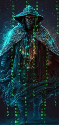 This live wallpaper features a man standing in the dark surrounded by psychedelic and mystical elements