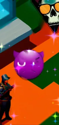 The Live Wallpaper features a furious purple ball as its centerpiece, with a quirky squid motif in a distinctive Bryce 3D style as the background